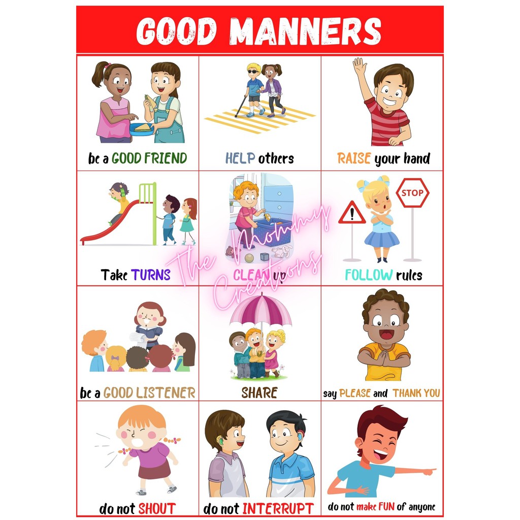 [COD] GOOD MANNERS Educational Laminated Charts A4 size Shopee