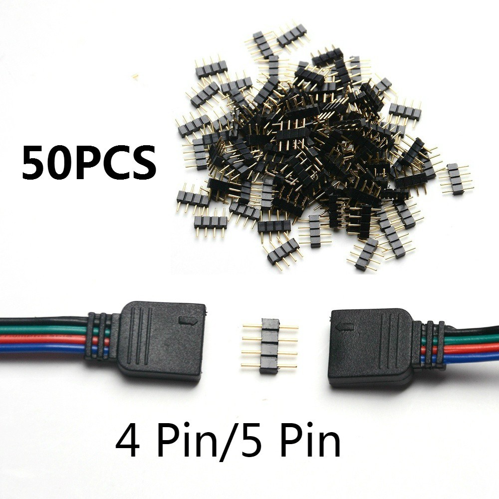 4pin Needle-10Pcs 10/50Pcs LED Connector Adapter 4Pin 5Pin Needle Male Type Double 4 Pin RGB/5 Pin RGBW Connector For 3528 5050 Led Strip Light 