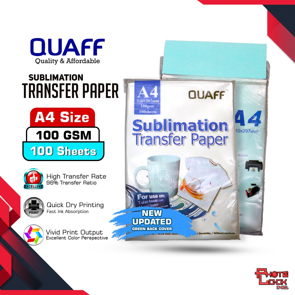 Quaff A4 Size Sublimation Paper 100gsm - Quick Dry 100 Sheets Pack ...