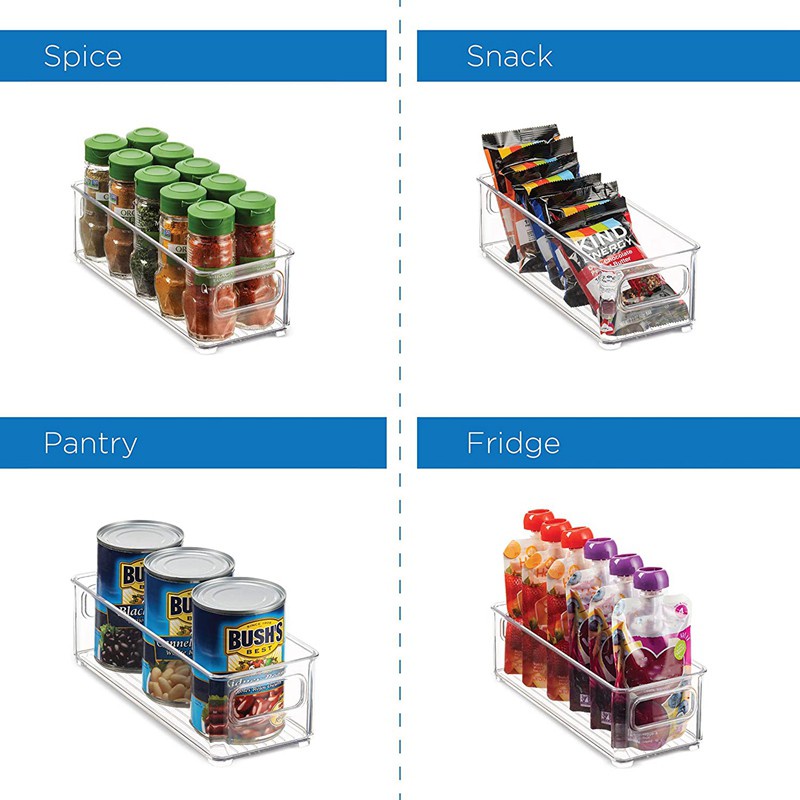 1 Pcs Refrigerator Organizer Bins, Clear Stackable Plastic Food Storage Rack with Handles for Pantry, Kitchen