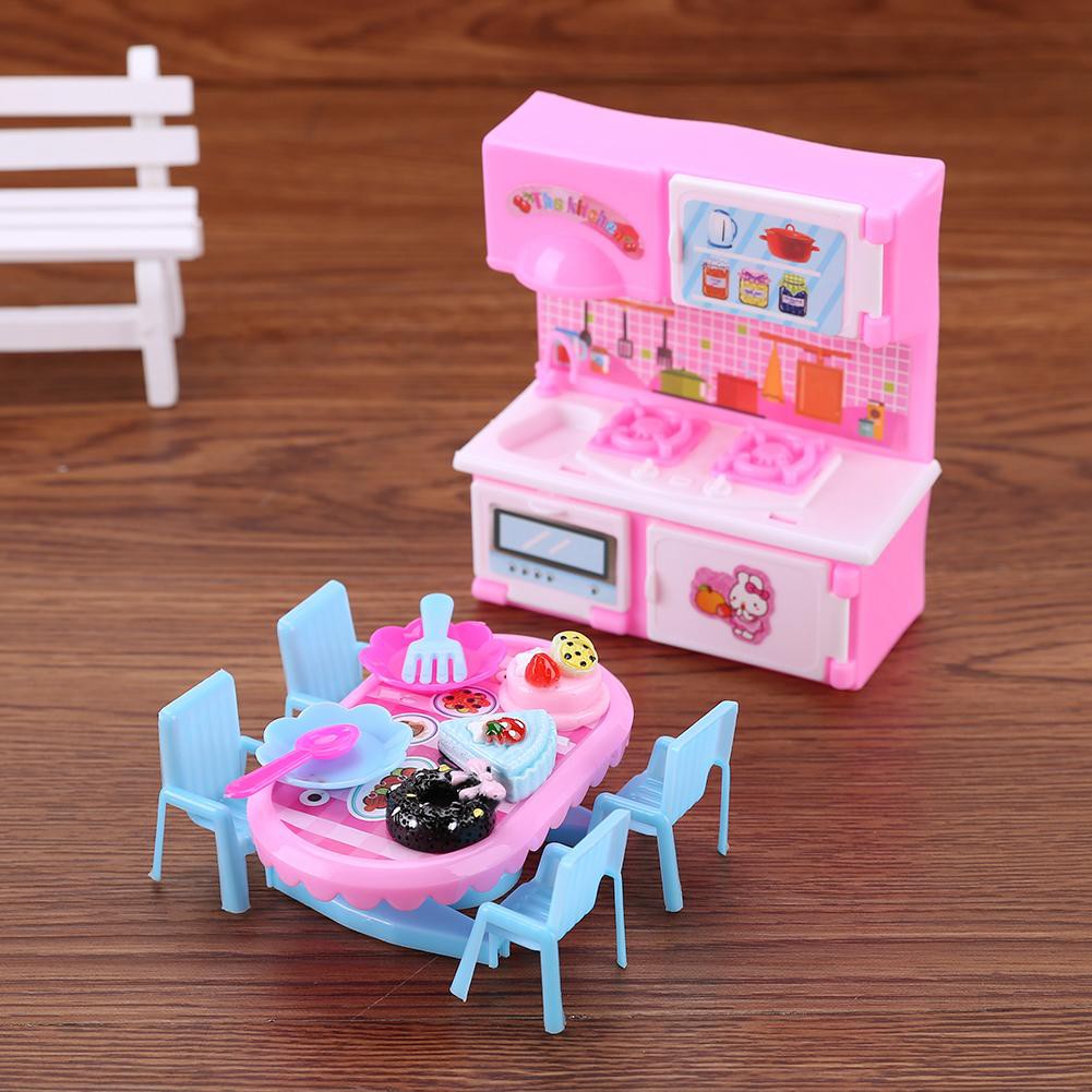 Jef1 Set Kids Mini Plastic Kitchen Toys Dollhouse Dining Table