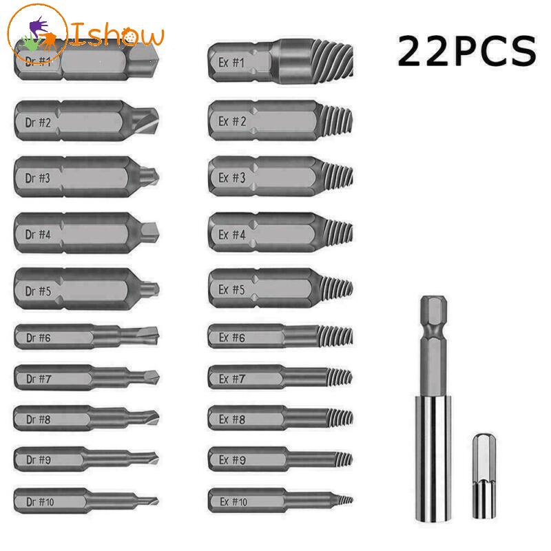 Screw Extractor kit Damaged Stripped Drill Bits Broken Remover Bolt Low