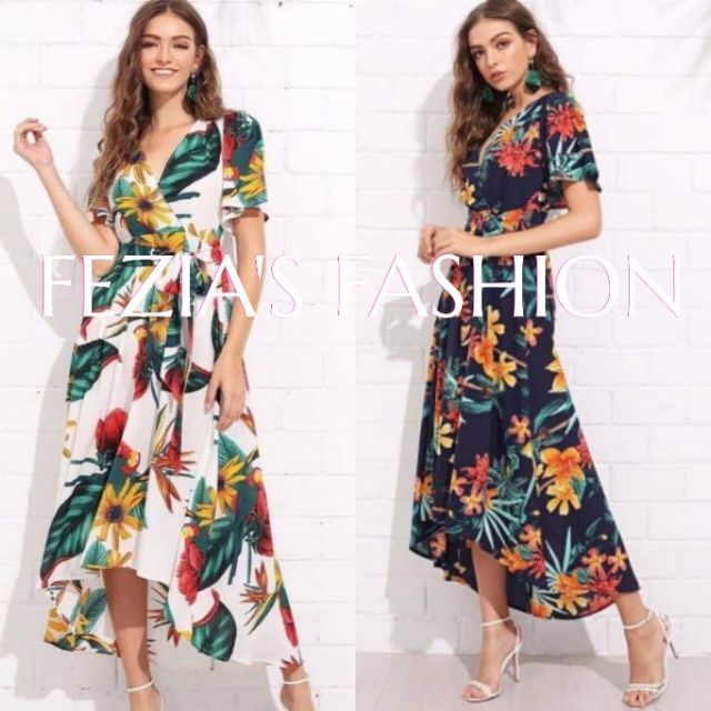 Elegant Casual Floral Long Back Maxi ...