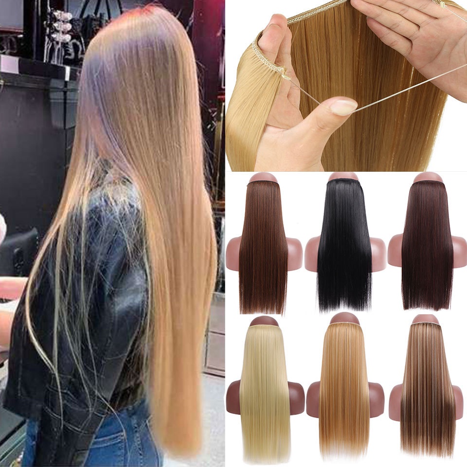 24 Inch Long Straight Hair Extensions with Invisible Wire No Clip One Piece Halo  Hair Extensions Secret Fish Line Hairpieces | Shopee Philippines