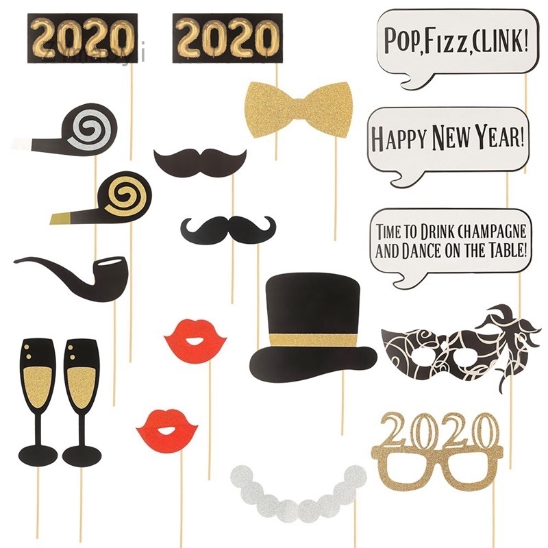 Zymaoyi New Years Party Photo Booth Props Kit Photobooth Prop For