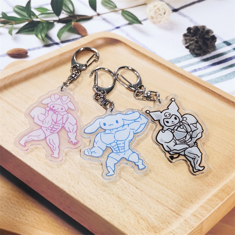Sanrio Muscle Keychain Cinnamoroll My Melody Kuromi Muscle Accessories Keychain Hunk Fitness Fun