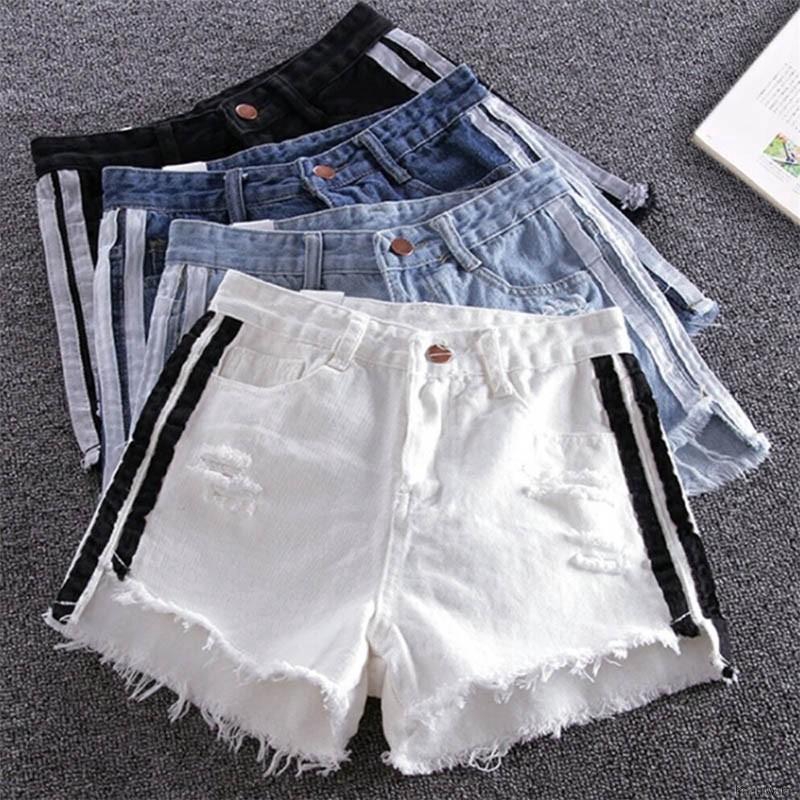 denim shorts with side stripe