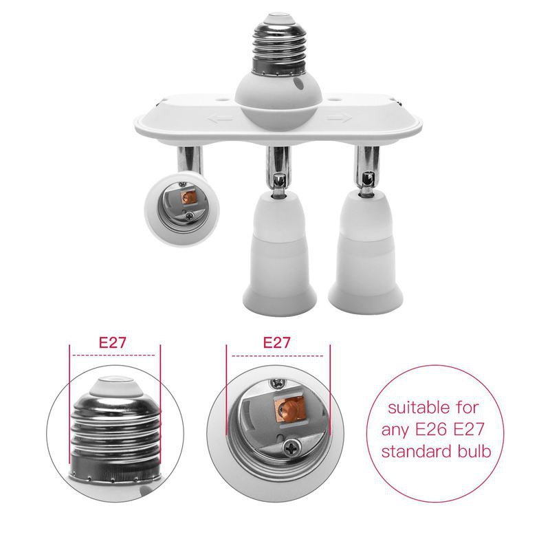 3 in 1 E27 Adapter Converter Horizontal Designed 360 Degrees Adjustable 180 Degree Bendable Light Socket Splitter