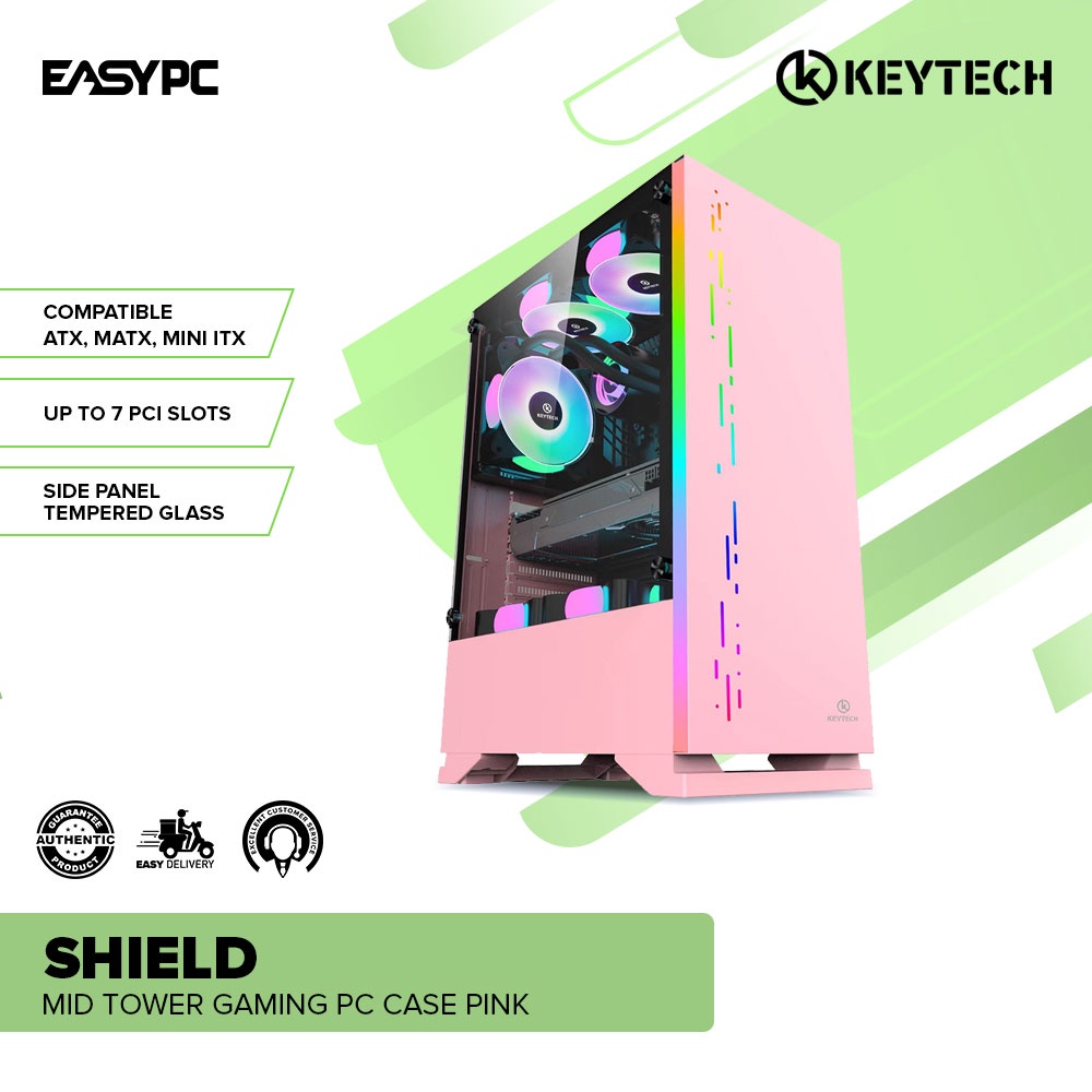 EasyPC | Keytech Shield Mid Tower Gaming PC Case Pink, White, Black or ...