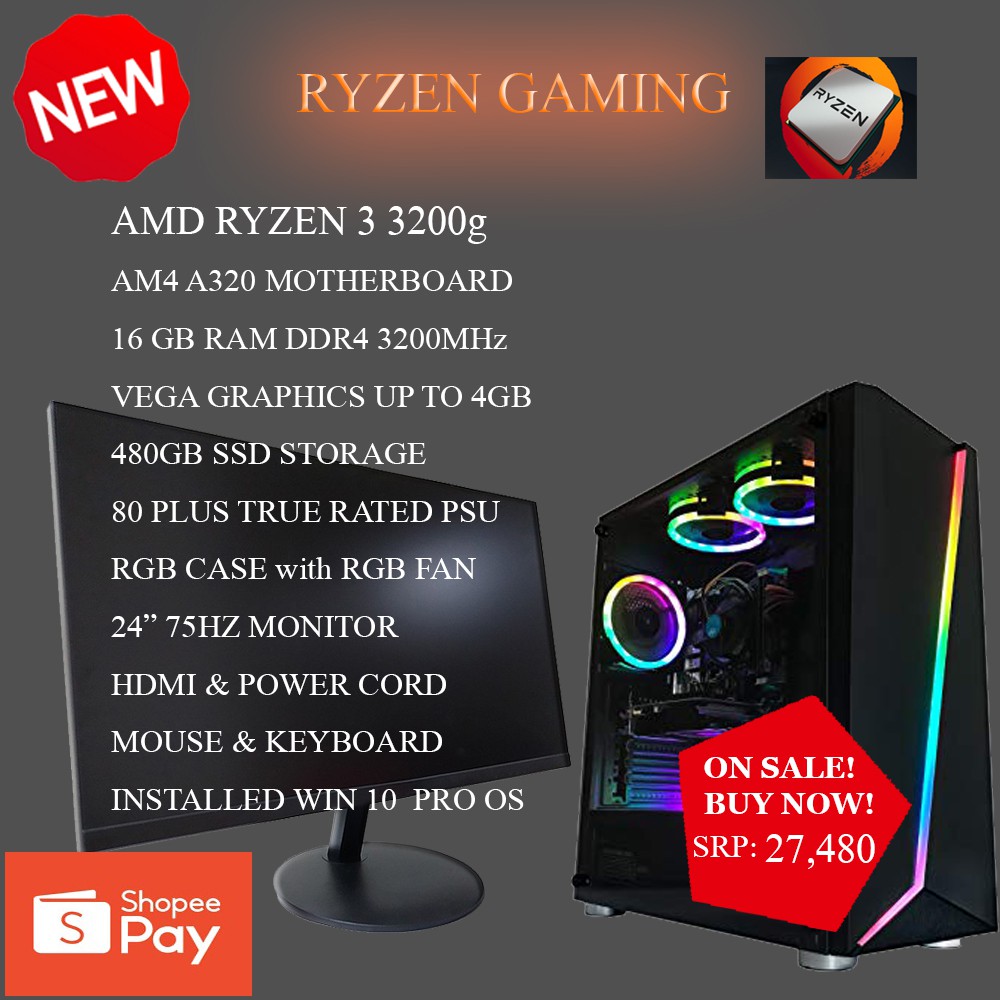 Ryzen Gaming Desktop Ryzen 3 30g Ryzen 5 3400g Ryzen 5 3500x Ryzen 5 3600 Ryzen 7 1800x Shopee Philippines