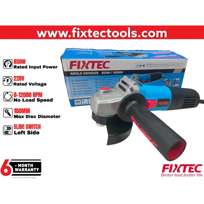Fixtec 850 Watts Electric Angle Grinder 100MM Slide Switch