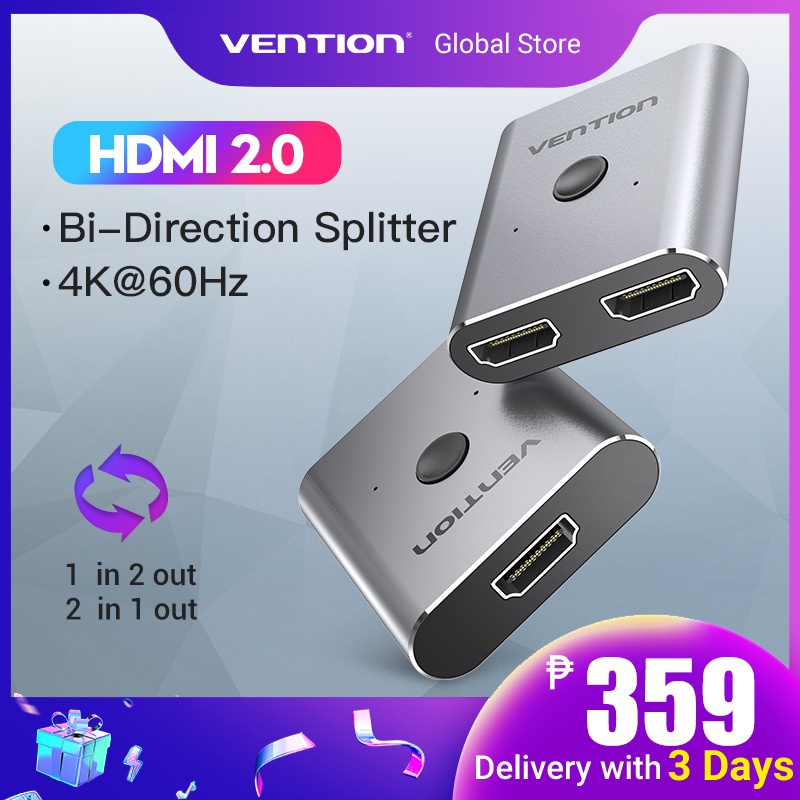 Vention Hdmi Splitter 4K Bi-Direction Hdmi2.0 1 In 2 Out/2 Out Switcher ...