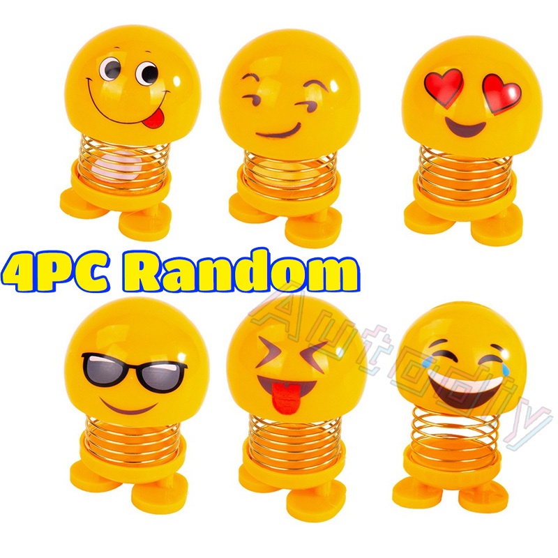 4pcs/Set Big Cute Emoji Car Shaking Head Doll Emoticon Pack Spring Doll ...