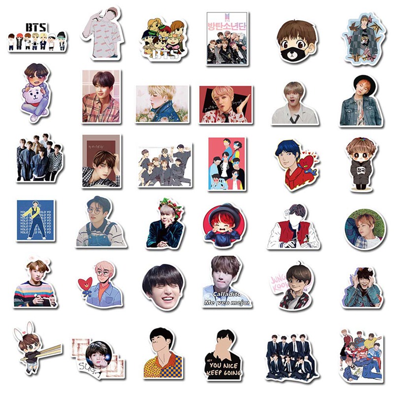 50pcs bts stickers cartoon j hope jung kook jimin suga v jin rm hand ledger diary notebook diy suitcase luggage stickers shopee philippines