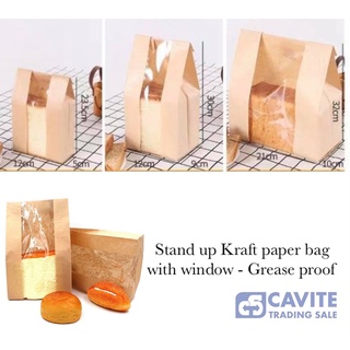 Stand up Kraft paper bag/ bread pouch with window - Grease Proof