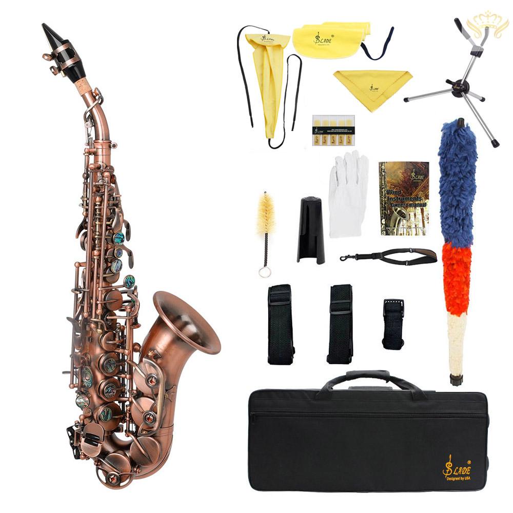 New^Red Antique Soprano Saxophone Bb Key Woodwind Instrument Brass Material with Carrying Case Sax Stand Reed Gloves Cle