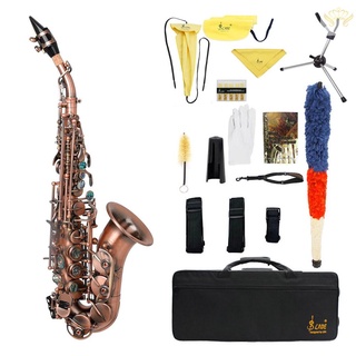 New^Red Antique Soprano Saxophone Bb Key Woodwind Instrument Brass Material with Carrying Case Sax Stand Reed Gloves Cle #1