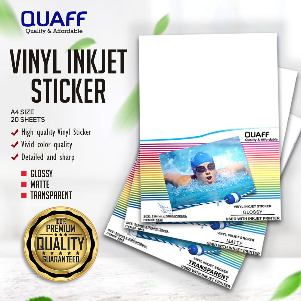QUAFF Vinyl Inkjet Sticker Matte / Glossy / Transparent A4 Size (20