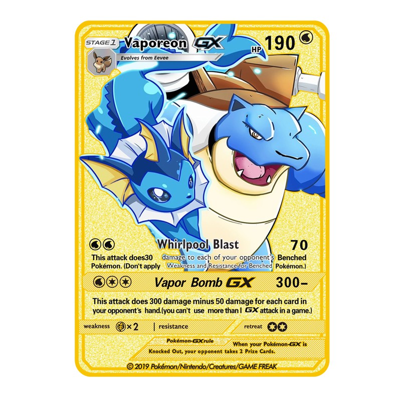 Pokemon Gold Card Dracaufeu Vaporeon Metal Card Fan Made Ex Gx Shopee Philippines