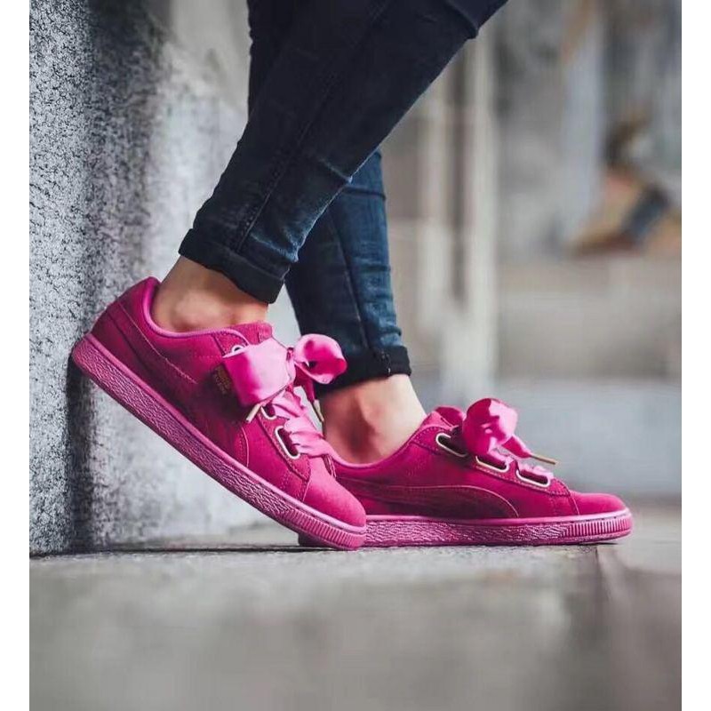 puma suede heart satin pink