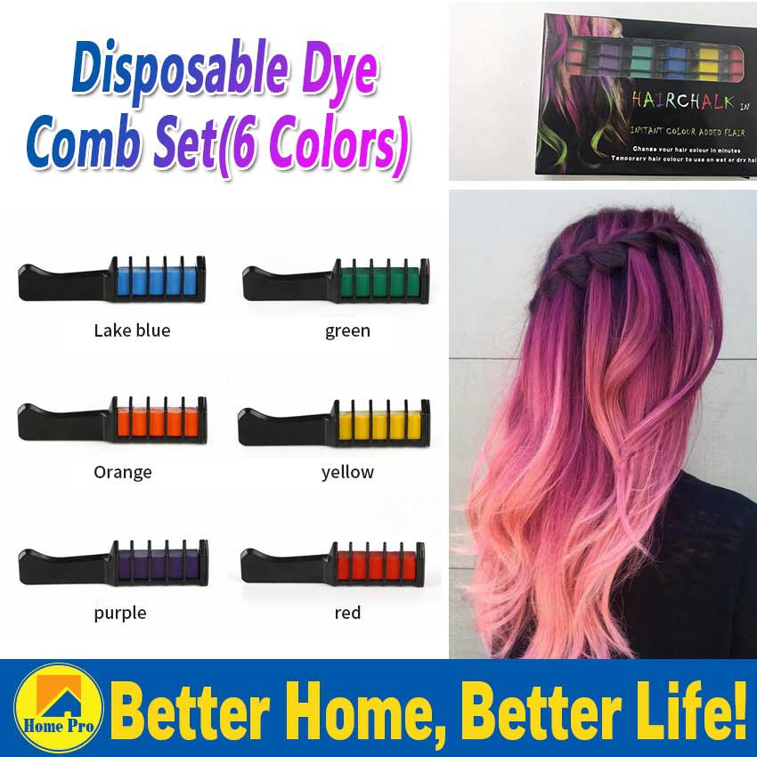 Disposable Hair Color Chalk Combs Kit 6 PCS Fashion Colorful Girls Party  Cosplay Washable Set | Shopee Philippines