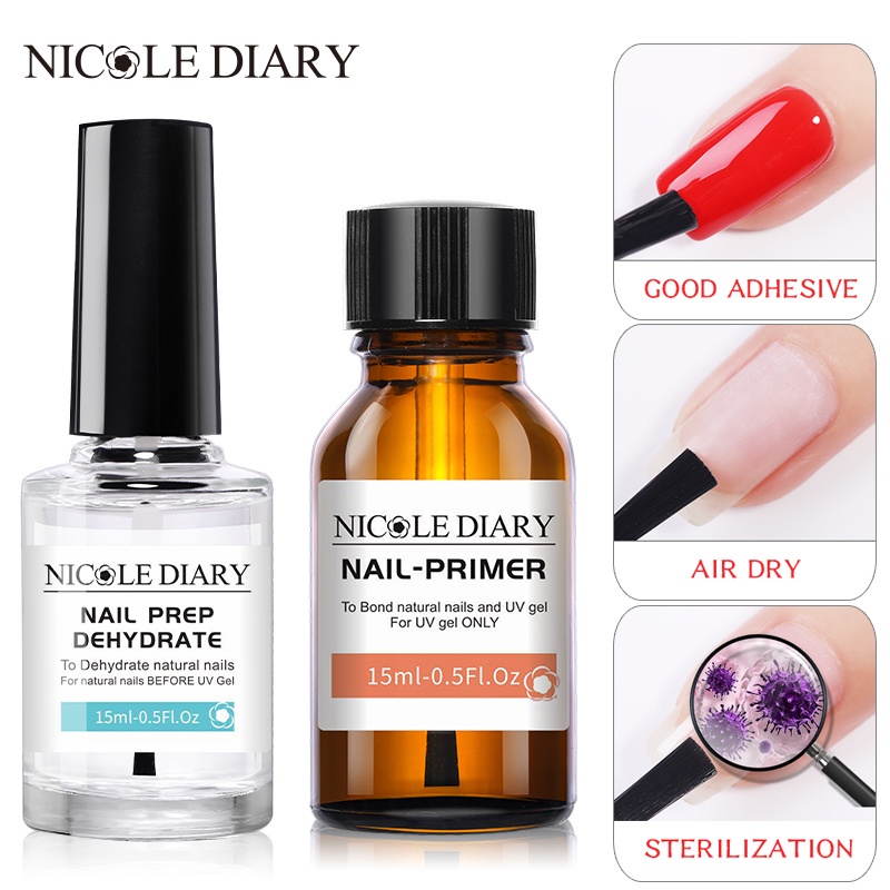 [Ready Stock] NICOLE DIARY 15ML/7ML Nail Prep Dehydrate And Nail-Primer ...