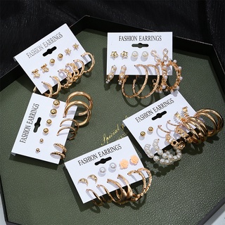 COD 2022 NEW  21 Pairs Fashion Korean Stud Earrings Set Round Beads Stainless Steel Jewelry