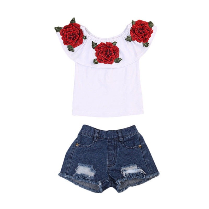 denim and flower shorts