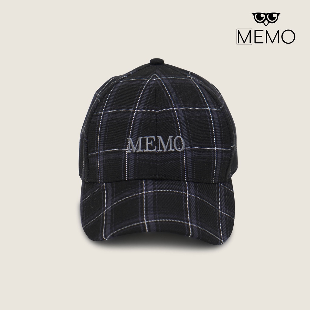 Memo Checked Baseball Cap With Memo Embroidery For Men (Black) Shopee