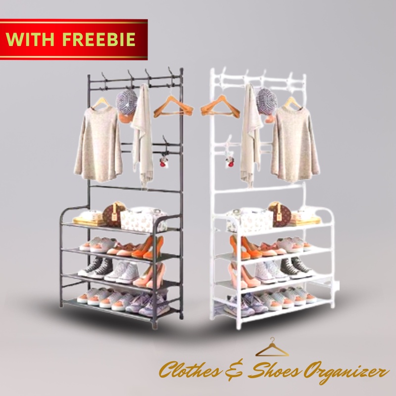Multi Function Floor Metal Hanging Rack, Shoe Rack Organizer Shopee