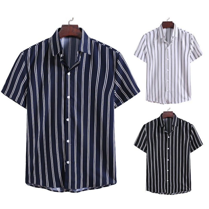 HULISHI Top Quality Stripes Polo for Men Short Sleeve Turn Down Collar ...