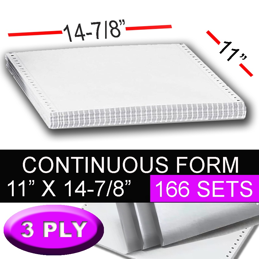 3Ply Carbonless Continuous Form Paper 1Whole 500Sheets 166Sets 14 7/8inch x 11inch All White