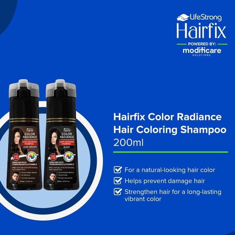 LifeStrong Hairfix Color Radiance Hair Coloring Shampoo 200ml (Black / Dark Brown) Shopee