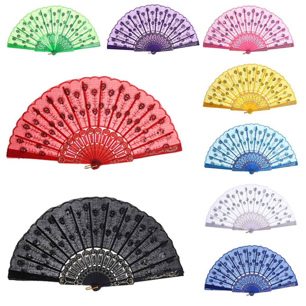 New Chinese Style Dance Party Wedding Lace Folding Hand Held Flower Fan