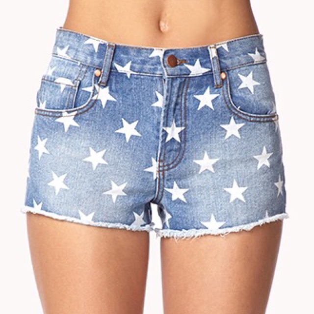 F21 Star Print Denim Shorts | Shopee 