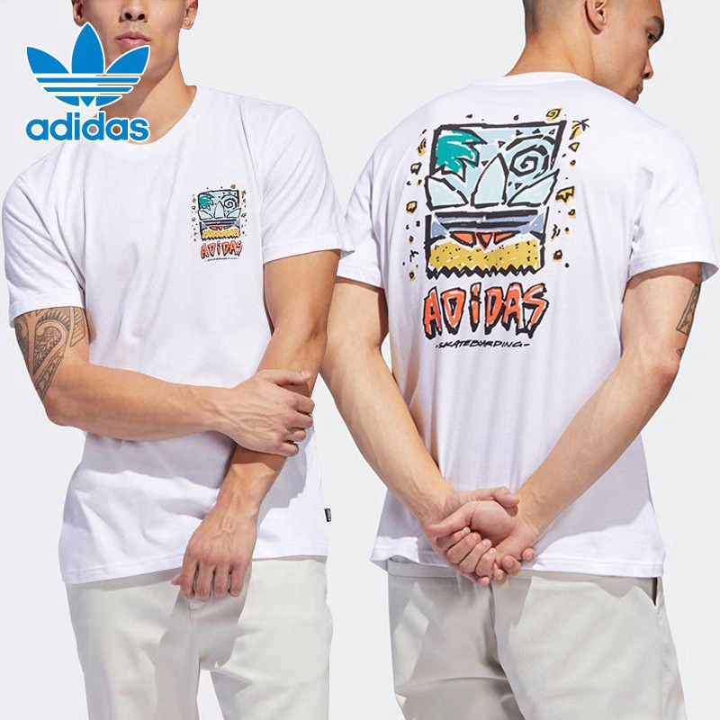 Adidas T-shirts Men Originals White Short Sleeve Cotton Graffiti 2020  Summer New Loose Casual Round Neck Half Sleeve T-Shirt DU8350 | Shopee  Philippines