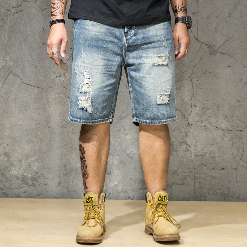 men's below the knee jean shorts