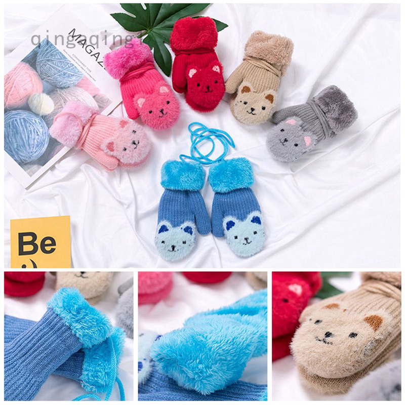 Cute Bear Cartoon Baby Gloves Wool 