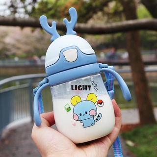 [New Arrival] 370ML Cartoon Antlers Children's Straw Cup Baby Bite Gravity Ball to Learn Drinking Cu #3
