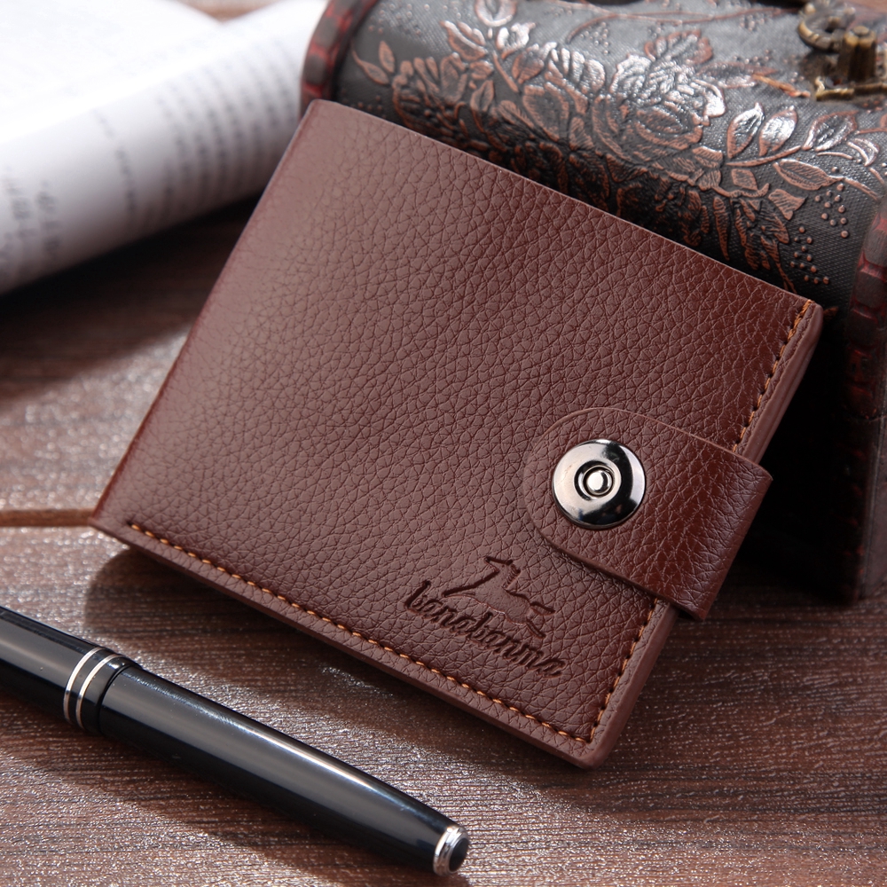 Classic Foldable Leather Wallet  Men  Fashion Buckle Short 