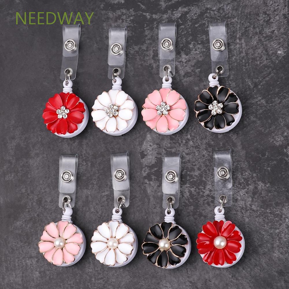 NEEDWAY Lovely ID Badge Holder Metal Flower Name Card Holder Nurse