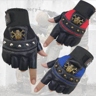 1 Pair Steampunk Skulls Rivet Pu Leather Fingerless Gloves Men Hip Hop Women'S Gym Gloves Half Finger