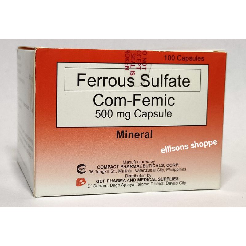 Ferrous Sulfate 500mg Box of 100 Capsule Shopee Philippines