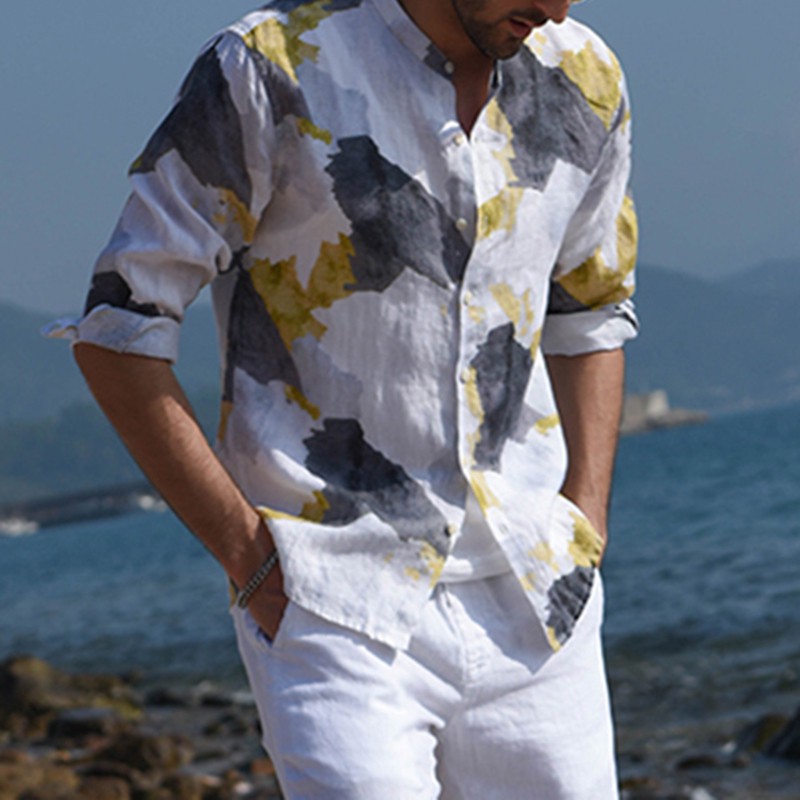 collarless button down mens shirt