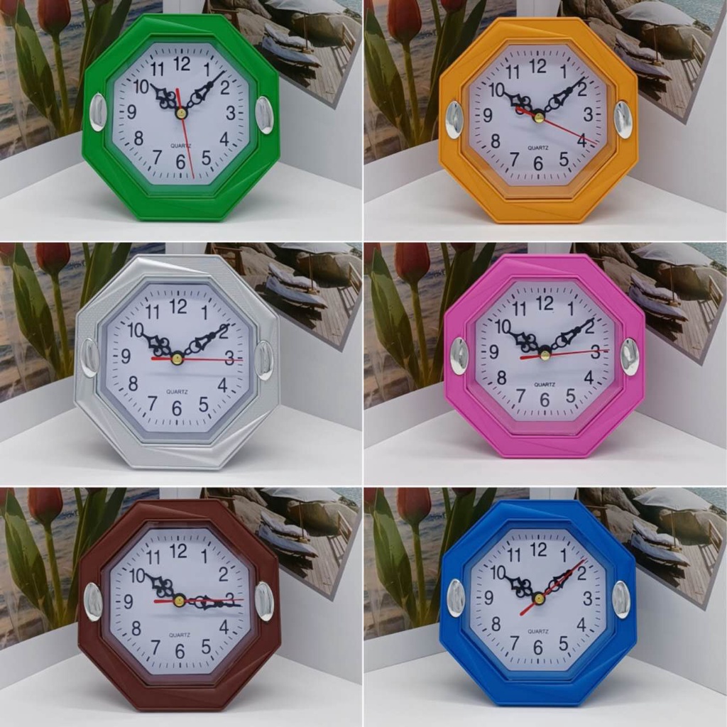 2A Small Colored Octagon Shaped Wall Clock with Stand / Desk Clock