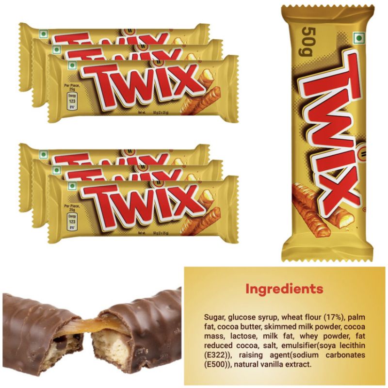 PACK OF 6 - Twix Caramel Milk Chocolate Cookie Bar 50.7g, Chewy Caramel ...