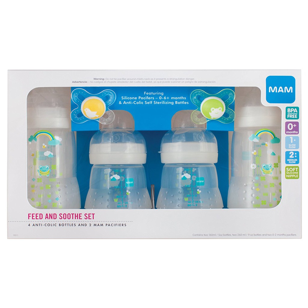 mam newborn feeding set blue