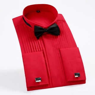 Wing Tip Collar Tuxedo Shirt Long Sleeve Men's French Cuff Button Wedding Dress Shirts Wingtip W #6