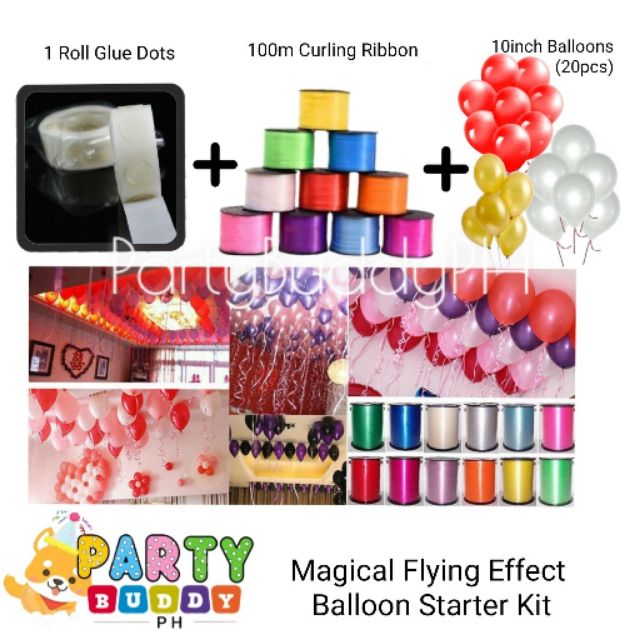 99 22 Pc Set Flying Ceiling Effect Balloons Ribbon Glue Dot Starter Kit