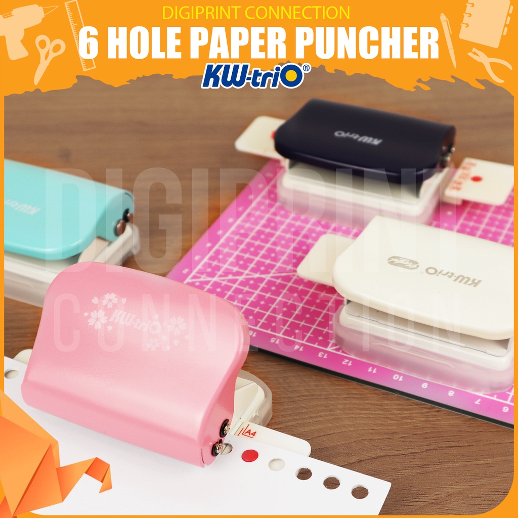 KWTRIO 6 Hole Paper Punch Puncher Handheld Metal Round Hole 6mm for A4 A5 B5 Scrapbooking